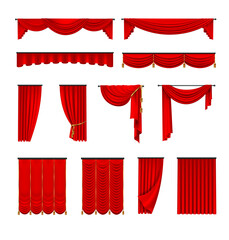 Red Curtains: A collection of elegant red curtains with various designs and drapes, ideal for interior design, theater, and luxurious settings.