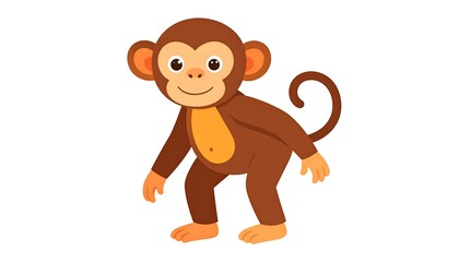 Obraz premium A cartoon monkey stands, smiling gently, against a white background