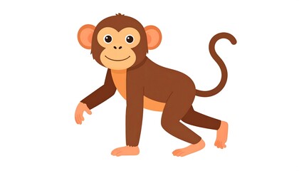 Fototapeta premium A cartoon monkey walks forward, smiling gently