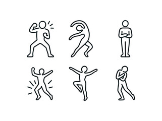simple outline stroke icon items modern dance performance (expressions): intensity fluid motion stillness burst control emotion monoline icons style isolated on white background