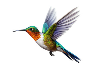 Fototapeta premium Striking rufous hummingbird illustration, wings spread, demonstrating vibrant colorful plumage, artistic rendering, isolated on transparent background.