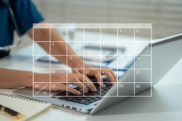 Calendar and agenda scheduling concept. doctor  using digital tablet and Laptop with calendar planner and organizer to plan and reminder, schedule, event planning.