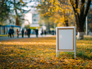 Empty Sign in Autumn Park: Space for Messages Amid Seasonal Change
