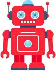 Fototapeta premium A cartoon red robot with antennae and large eyes