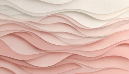 Abstract, layered, wavy shapes in soft pink and white