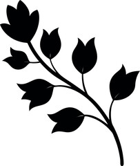 Graceful Cherry Blossom Cluster Curve Rendered in Black Silhouette Elegance