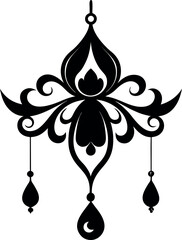Graceful Floral Branch Ornament Shown in Artistic Black Silhouette Form