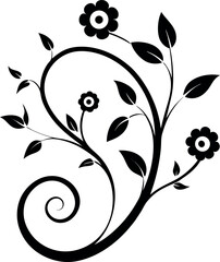 stylized floral string with birds delicate black silhouette decorative pattern