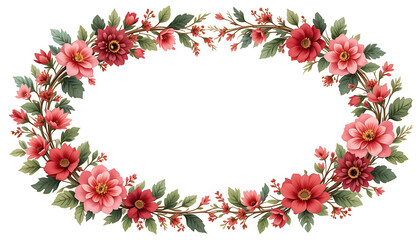 Fototapeta premium Elegant Oval Floral Frame with Red and Pink Flowers.