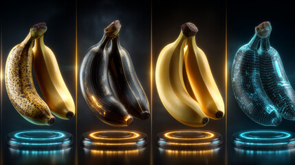 Banana fruit set realistic icons