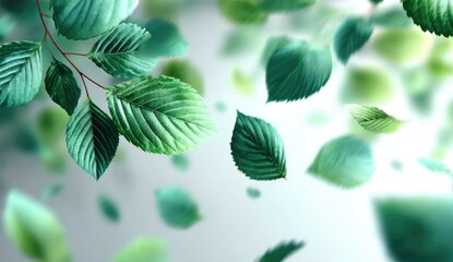 Delicate green leaves drifting
