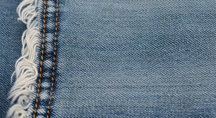 Closeup of Distressed Denim Fabric with Stitching Details