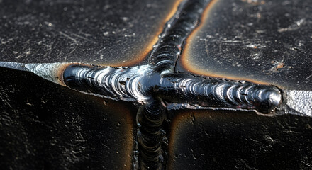 Closeup Welding Joint Detail on Dark Metal