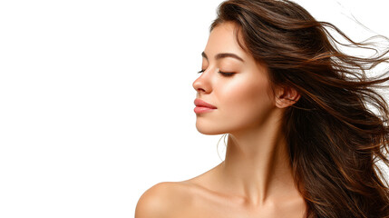 Fototapeta premium A stunning portrait of woman with luxurious, flowing hair, captivating image of beauty and grace.