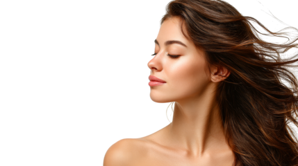 A stunning portrait of woman with luxurious, flowing hair, captivating image of beauty and grace.