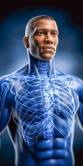 The Human Anatomy: A stylized illustration of a man, showcasing the intricate human skeletal and circulatory systems.