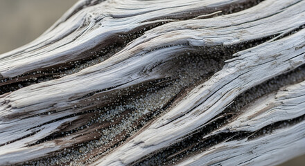 Weathered Driftwood Texture with Sand Grains CloseUp Natural Abstract Composition