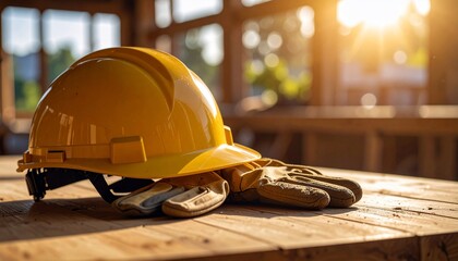 Construction Site: Safety Gear in Golden Hour