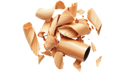Wooden Spiral Pencil Shavings Curled in Artistic Form Isolated on White Background