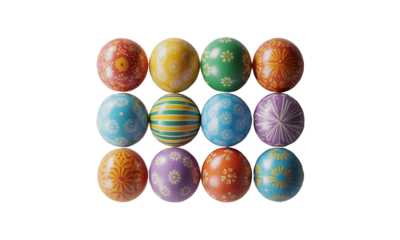 Colorful Easter Eggs Arranged on White Background