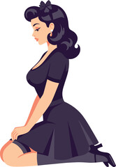 Vector pinup girl in black dress illustration art design stock image asset
