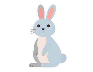 A light blue bunny sits upright, its paws neatly placed, sporting pink inner ears