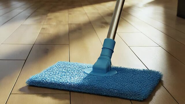 Modern mop cleaning wooden parquet floor in a house