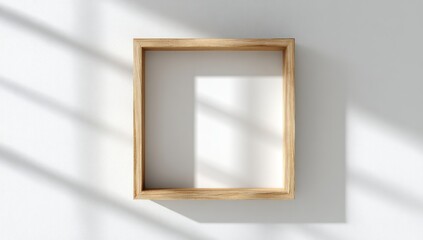 Empty light wooden picture frame, sunlit