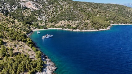 Fototapeta premium Aerial drone brids eye view of boats cruise ships sailing adriatic sea croatia