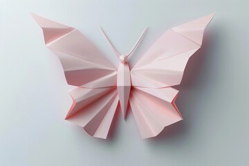 Delicate pink origami butterfly displayed elegantly on a smooth white surface during a creative art session