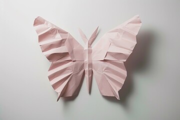 Delicate paper butterfly sculpture crafted with intricate folds displayed on a plain background