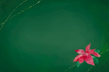 深緑色の背景と水彩で描いたポインセチアのシンプルフレーム。クリスマスのエレガントなイラスト。