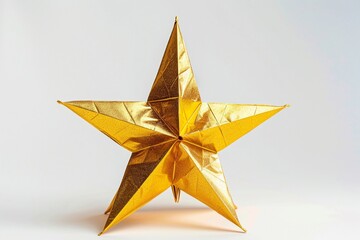 Decorative golden star ornament positioned on a plain white background for festive display in home decor