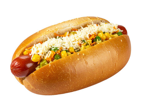 Traditional Brazilian Hot Dog with Corn and Peas - Powered by Adobe