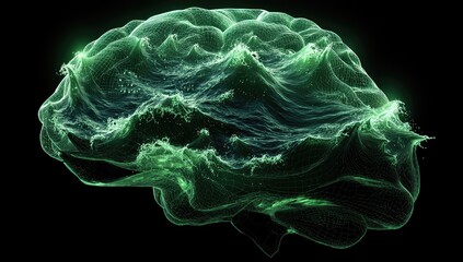 Abstract brain, wavy green, digital