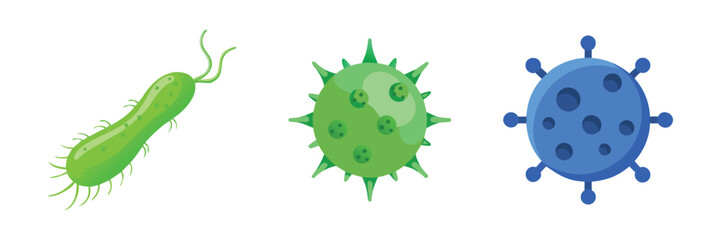 Bacteria, virus, and germ illustration set