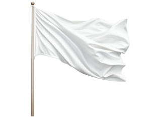 Illustrative white flag fluttering in the wind against a clean backdrop, displayed on transparent background