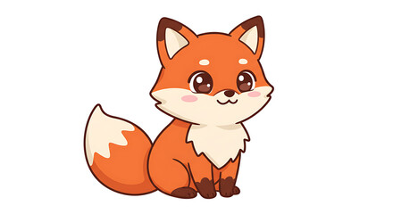 Obraz premium Cute cartoon fox sitting down. Adorable kawaii animal character illustration isolated on a white background.
