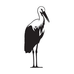 Artistic Stork Silhouette – Stork Vector Artwork with Elegant Long-Legged Stance – Stork Illustration – Bird Silhouette – Silhouette of Stork

