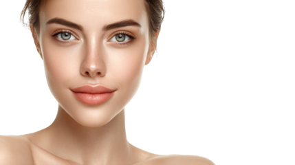 Stunning portrait of a woman with vibrant pink lipstick against lush green background.