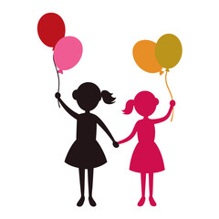 Beautiful girls holding balloons vector on white background.