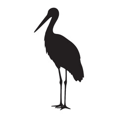 Classic Stork Silhouette – Stork Vector Art Displaying Stately Bird Form – Stork Illustration – Bird Silhouette – Silhouette of Stork

