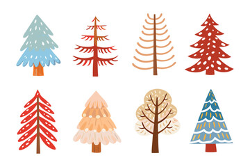 Obraz premium Stylized Tree Collection: A captivating collection of eight uniquely stylized trees, each adorned with distinct characteristics and vibrant colors.