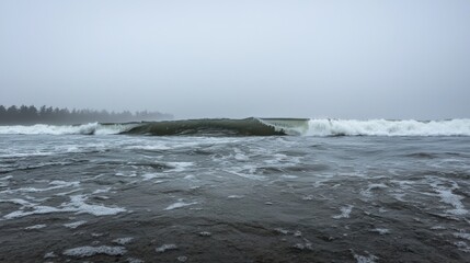 Fototapeta premium A large wave crashing on the shore.