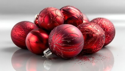 Pile of shiny red Christmas ornaments