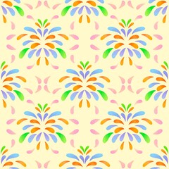 Colorful fireworks on a pale yellow background