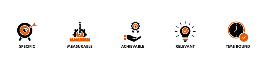 Smart banner web icon for business management, goal, specific, measurable, achievable, relevant and timebound