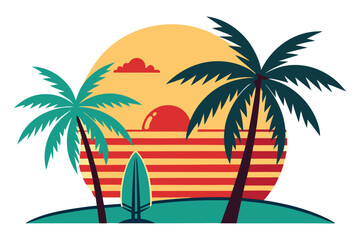 Retro palm trees and surfboard
