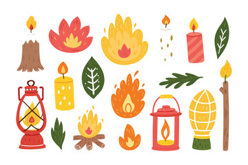 Emblazed Collection: Illustrated collection of flames and lanterns, evoking warmth, safety and adventure. Perfect for graphic resource