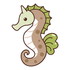 Cute Kawaii Seahorse Marine Animal Ocean Creature Underwater Life Sea Biology Aquatic Wildlife Cartoon Mascot Beach Nautical Illustration Kids Children Friendly Whimsical Art Design